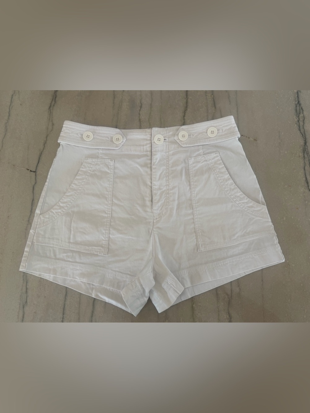 Maeve White High-Waist Button Pocket Shorts